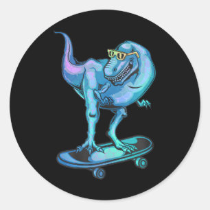 Sticker Rond Dinosaur sur Skateboard Skateboard Dinosaur