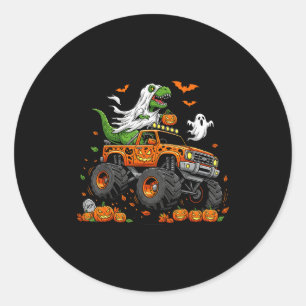 Sticker Rond Dinosaur T-rex conduisant un camion monstre Hallow