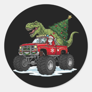 Sticker Rond Dinosaur T Rex Noël Santa Garçons Hommes Filles Xm