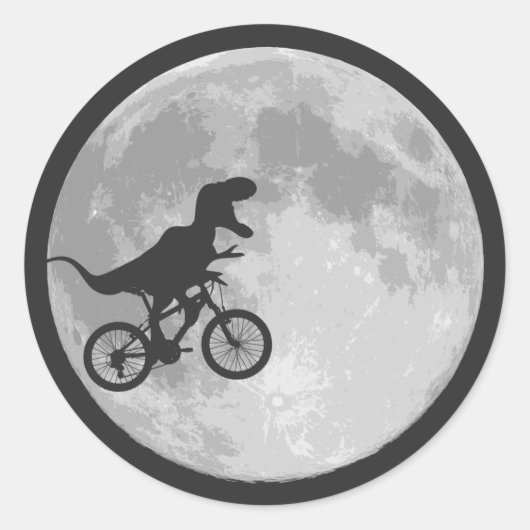 Sticker Rond Dinosaur Vélo et Lune rétro 80s Dino (Devant)