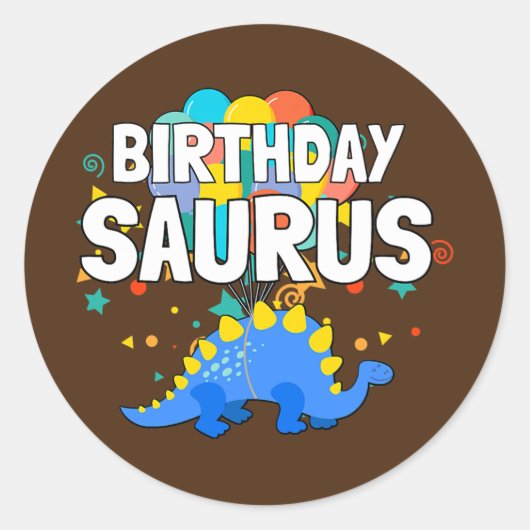 Sticker Rond Dinosaure Anniversaire Saurus Garçon Famille Fille (Devant)