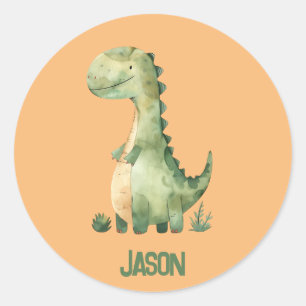 Sticker Rond Dinosaure Aquarelle Cute Avec Nom Enfant