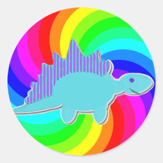 Sticker Rond Dinosaure arc-en-ciel Bleu Stegosaurus