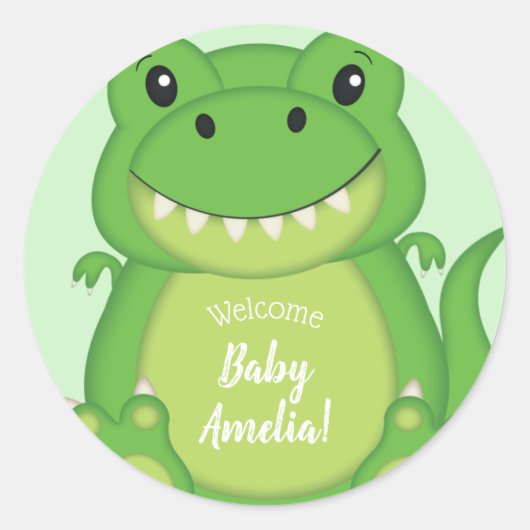 Sticker Rond Dinosaure Baby shower T-Rex (Devant)