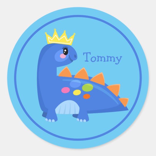 Sticker Rond Dinosaure Bébé Bleu Cute (Devant)