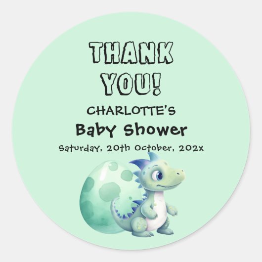 Sticker Rond Dinosaure Bébé mignon avec son Baby shower d'oeufs (Devant)