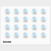 Sticker Rond Dinosaure Bleu Cute Dans Les Teups (Feuille)