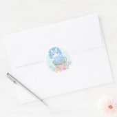 Sticker Rond Dinosaure Bleu Cute Dans Les Teups (Enveloppe)