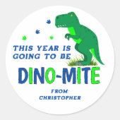 Sticker Rond Dinosaure bleu et vert mignon Retour à l'école (Devant)