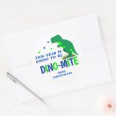 Sticker Rond Dinosaure bleu et vert mignon Retour à l'école (Enveloppe)