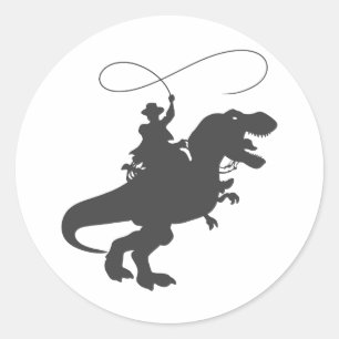 Sticker Rond Dinosaure de cow-boy à l'époque préhistorique
