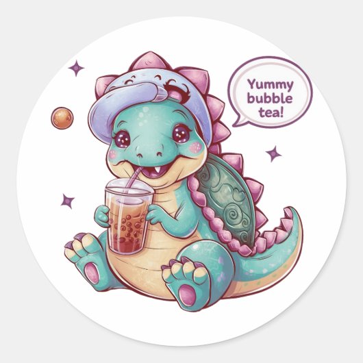 Sticker Rond Dinosaure de dessin adorable : Cosy, Kawaii Vibes (Devant)