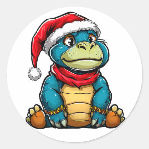 Sticker Rond Dinosaure de dessin animé de Noël