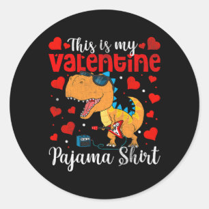 Sticker Rond Dinosaure de la Saint Valentin Voici Mon Pajam de 