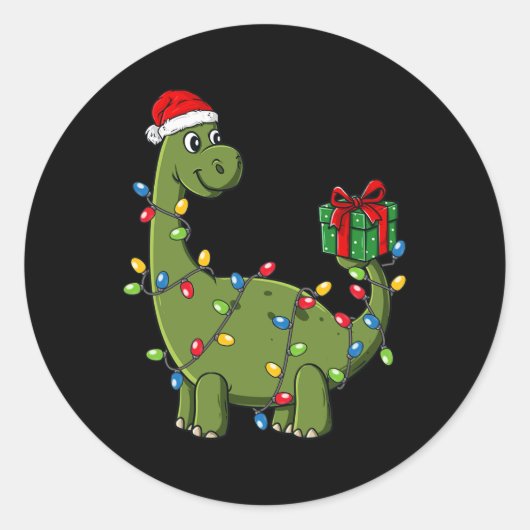 Sticker Rond Dinosaure de Noël Avec Lumières Fun Boys Enfants N (Devant)