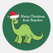 Sticker Rond Dinosaure de Noël mignon à Santa Hat Custom Kids (Devant)