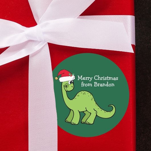 Sticker Rond Dinosaure de Noël mignon à Santa Hat Custom Kids