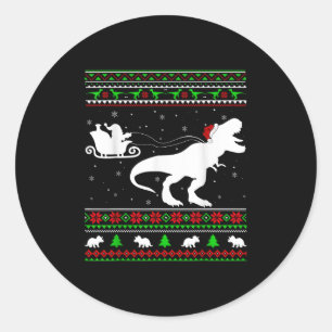 Sticker Rond Dinosaure Dinosaure T-rex Chris Père Noël Sleigh