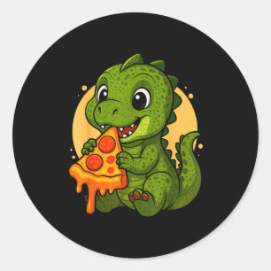 Sticker Rond Dinosaure drôle mangeant Zza Graphique Garçons Fil