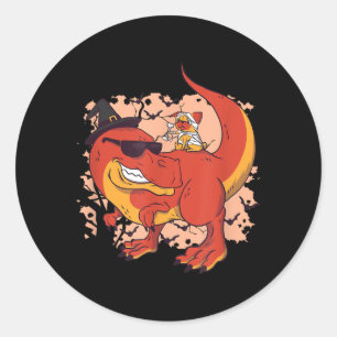 Sticker Rond Dinosaure Et Chien - Halloween Drôle