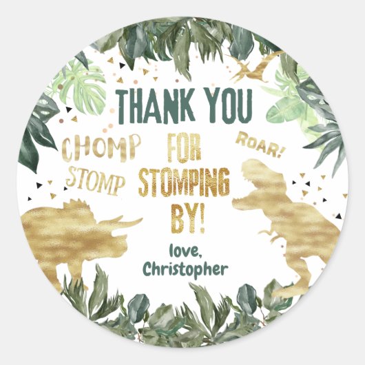 Sticker Rond Dinosaure Favoriser Le Merci Stomping Par (Devant)