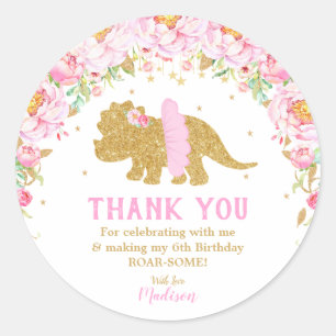 Sticker Rond Dinosaure Floral Merci Favor Tutu Triceratops