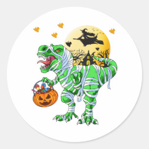 Sticker Rond Dinosaure Halloween T Rex Momie Citrouille