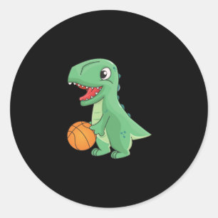 Sticker Rond Dinosaure Jouant Au Basket-Ball