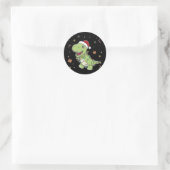 Sticker Rond Dinosaure Noël Neige hiver T-Rex Dino Classic (Sac)