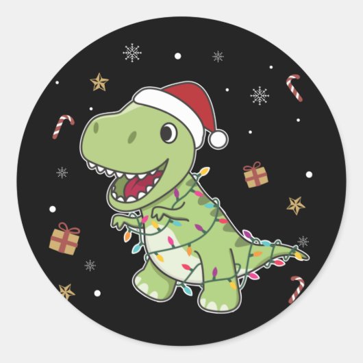 Sticker Rond Dinosaure Noël Neige hiver T-Rex Dino Classic (Devant)