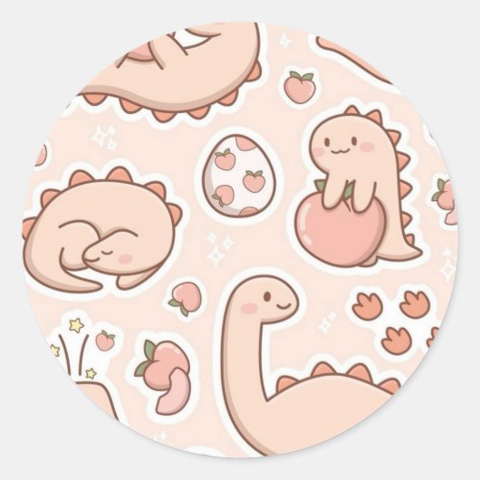 Sticker Rond Dinosaure pêche (Devant)