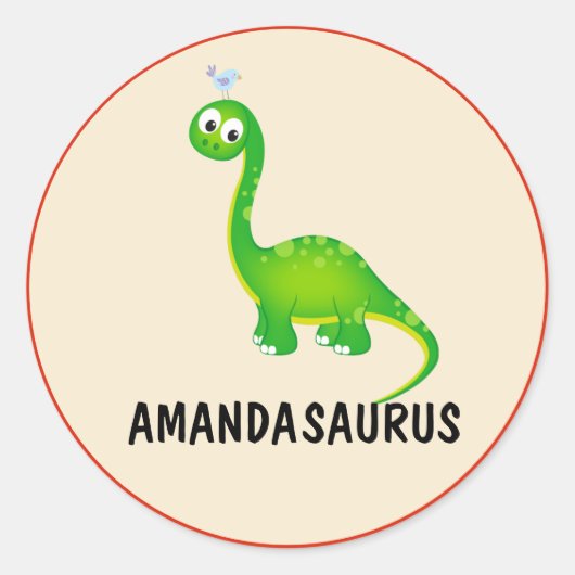 Sticker Rond Dinosaure personnalisé avec le nom de l'enfant (Devant)
