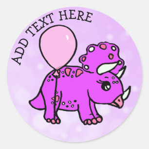 Sticker Rond Dinosaure personnalisé violet et rose