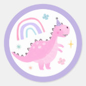 Sticker Rond Dinosaure rose Fête d'anniversaire Faveurs (Devant)