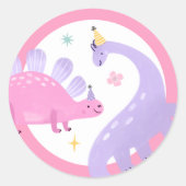 Sticker Rond Dinosaure rose Fête d'anniversaire Faveurs (Devant)