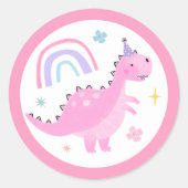 Sticker Rond Dinosaure rose Fête d'anniversaire Faveurs (Devant)