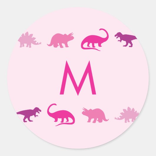 Sticker Rond Dinosaure rose mignon Nom de l'enfant Enveloppe St (Devant)