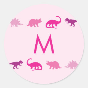 Sticker Rond Dinosaure rose mignon Nom de l'enfant Enveloppe St