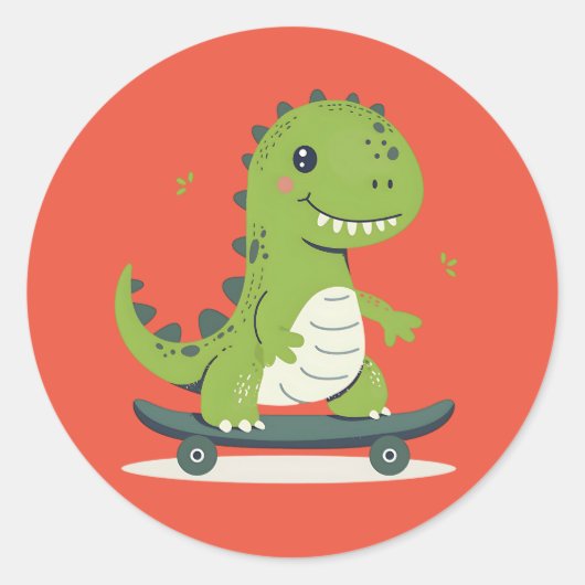 Sticker Rond Dinosaure Skateboard (Devant)