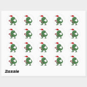 Sticker Rond Dinosaure T-rex mignon à Santa Hat (Feuille)