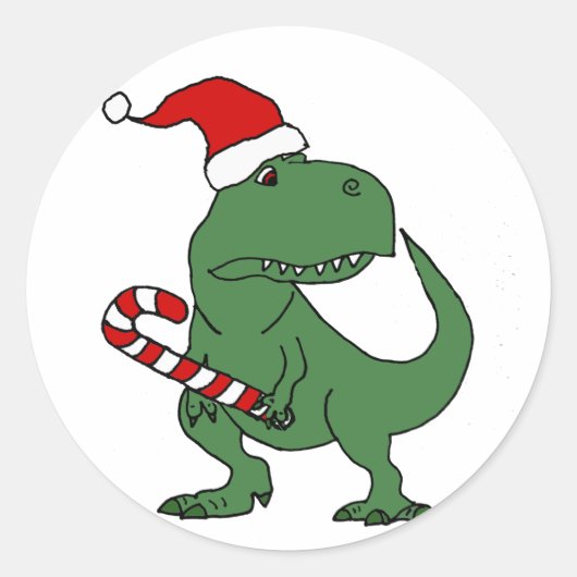 Sticker Rond Dinosaure T-rex mignon à Santa Hat (Devant)