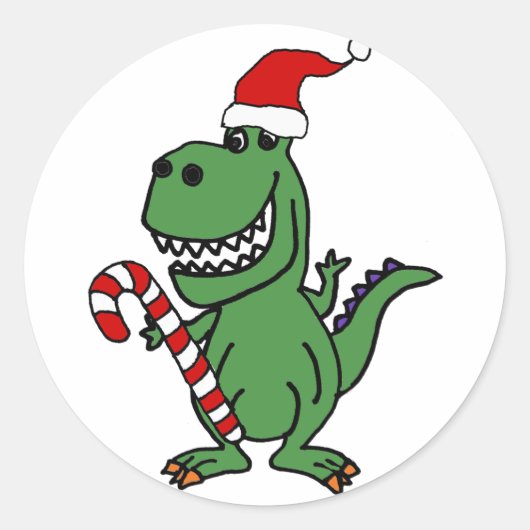 Sticker Rond Dinosaure T-rex mignon à Santa Hat avec Sucre de c (Devant)
