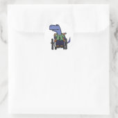 Sticker Rond Dinosaure T-rex mignon en fauteuil roulant (Sac)