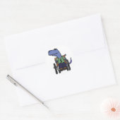 Sticker Rond Dinosaure T-rex mignon en fauteuil roulant (Enveloppe)