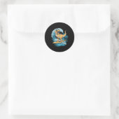 Sticker Rond Dinosaure T-rex Surfeur de plage (Sac)
