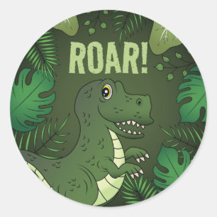 Sticker Rond Dinosaure T-rex Vert Avec Texte Roar
