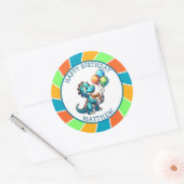 Sticker Rond Dinosaure thème fête d'anniversaire de l'enfant Pe (Enveloppe)