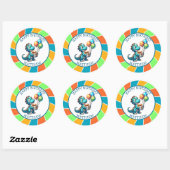 Sticker Rond Dinosaure thème fête d'anniversaire de l'enfant Pe (Feuille)