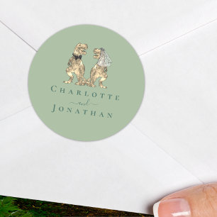 Sticker Rond Dinosaure Thème Mariage Sage Green Personnalisé