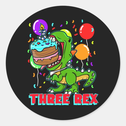 Sticker Rond dinosaure trois Rex 3 ans Dinofan (Devant)